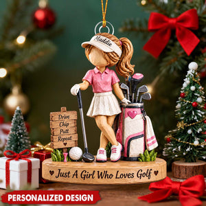 Custom Name Golf Girl Acrylic Ornament - Golfer Christmas Tree Decoration Gift