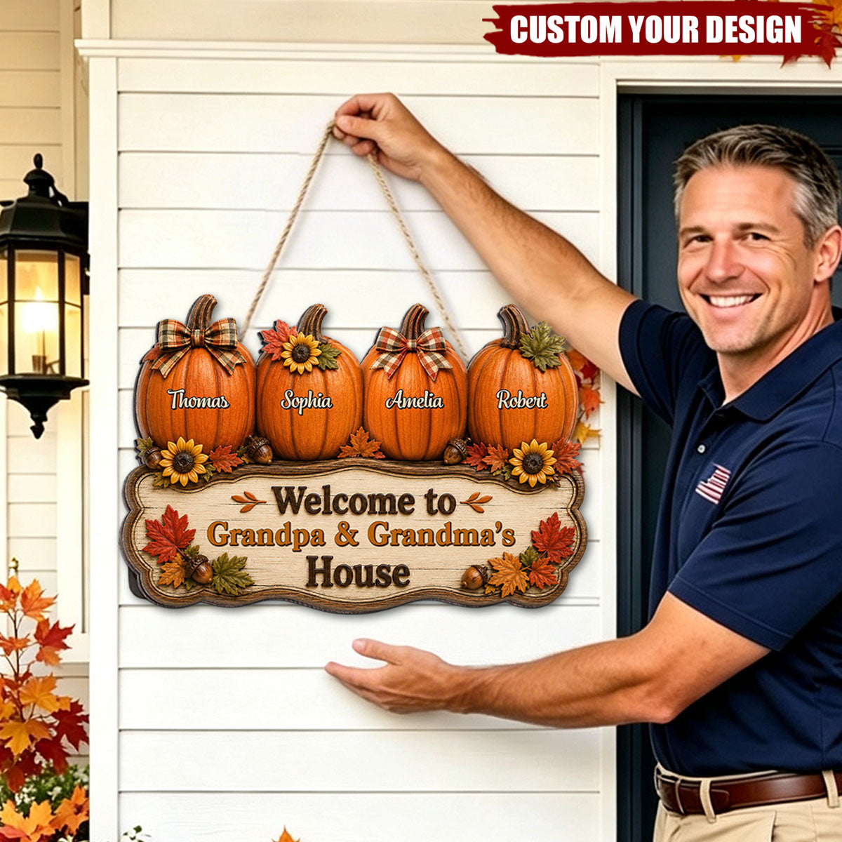 Personalized Fall Pumpkin Welcome Door Sign - Halloween Gift, Autumn Harvest Gift