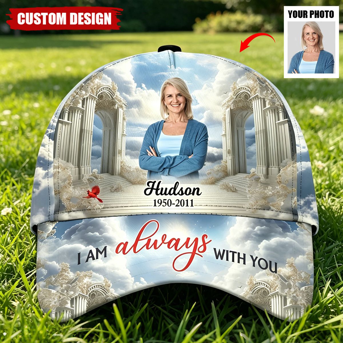 Memorial Upload Photo Heaven Gate Sky, In Loving Memory Personalized Classic Cap