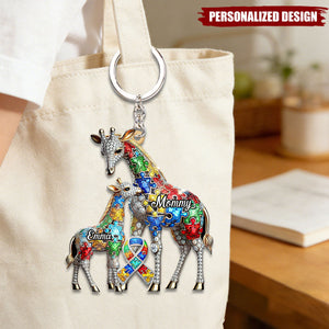 Custom Name Bear/Dinosaur/Giraffe Autism Awareness Keychain