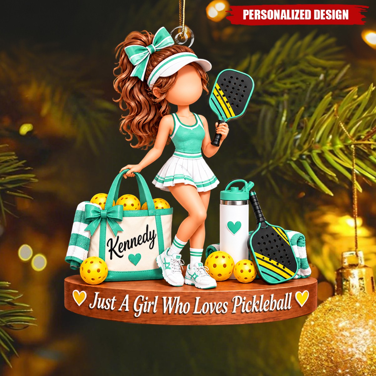 Personalized Pickleball Girl Acrylic Christmas Ornament - Custom Name Sports Keepsake Ornament