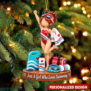 Swimmer Lover Girl Custom Name Acrylic Ornament - Christmas Gift for Swimmers
