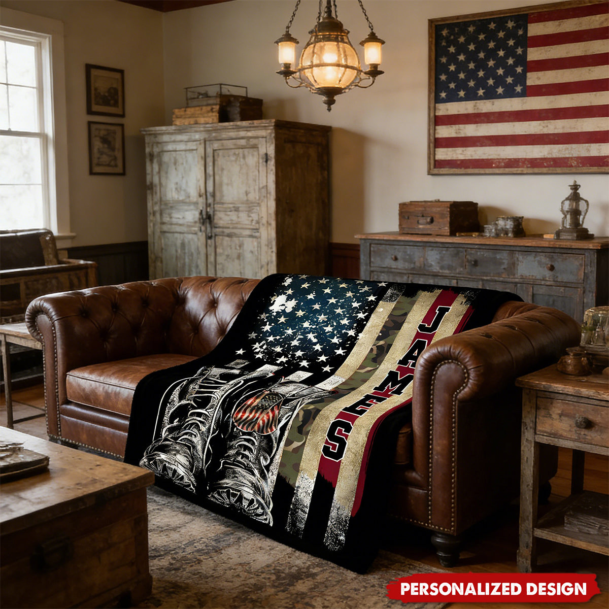 Personalized American Flag Combat Boots Blanket – Gift for Patriots