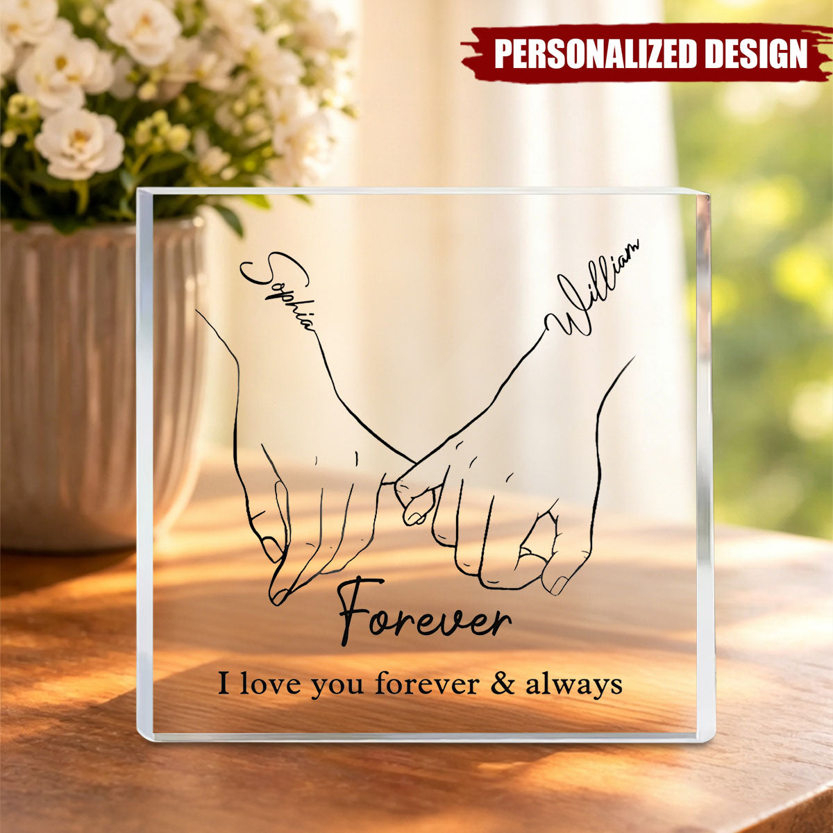 I Love You Forever & Always - Couple Personalized Custom Square Shaped Acrylic Plaque