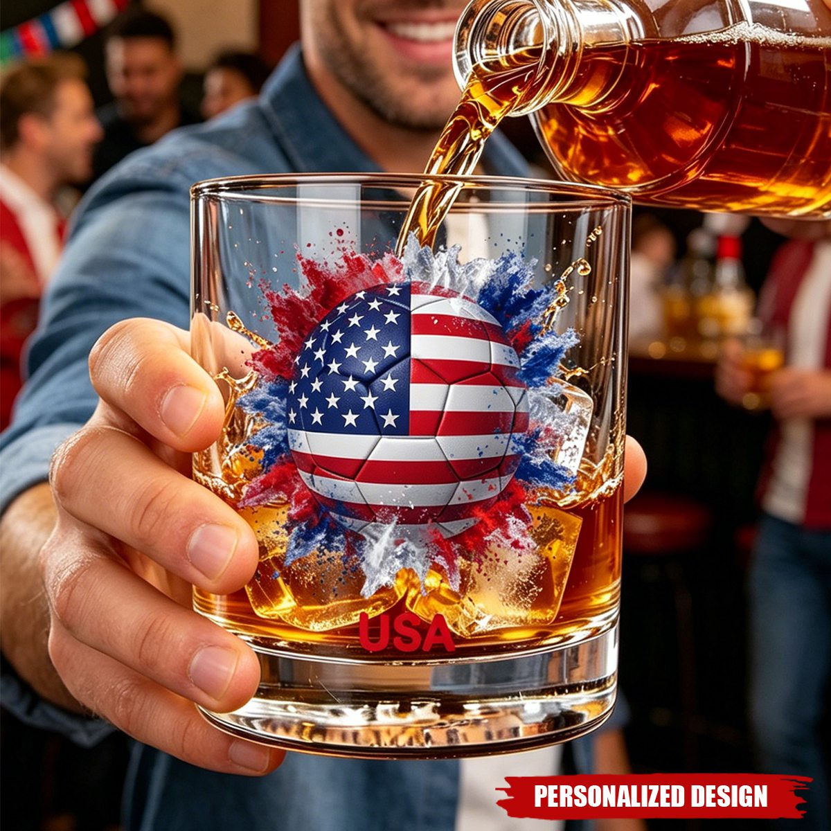 Personalized Country Flag Soccer Whiskey Glass - Custom Name