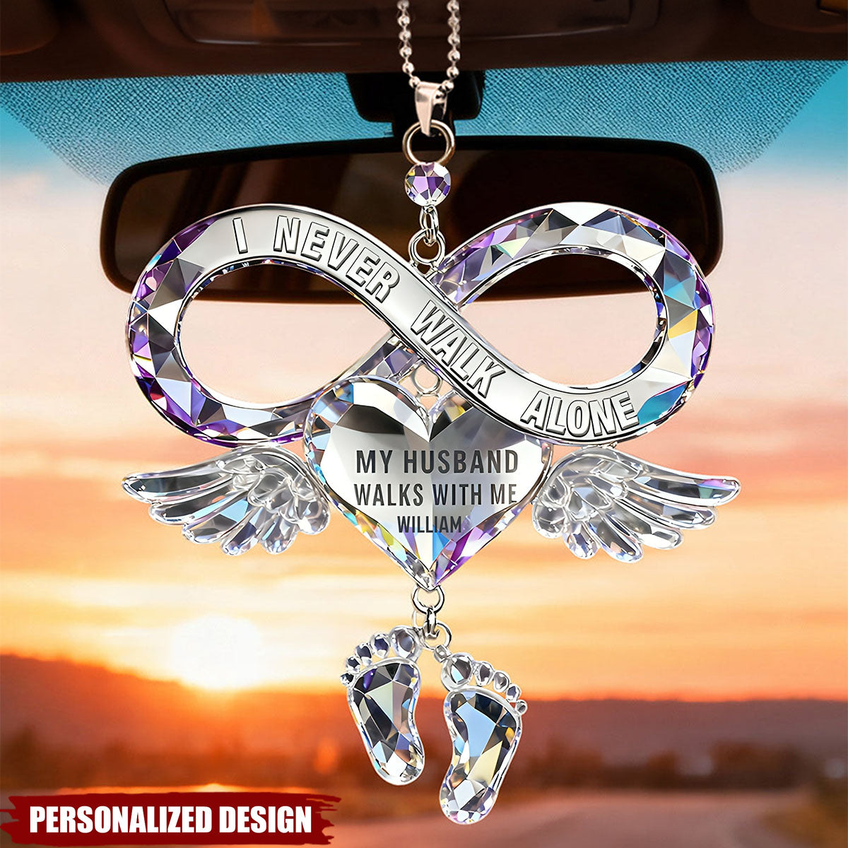 Personalized I Never Walk Alone Car Ornament - Memorial Gift For Family