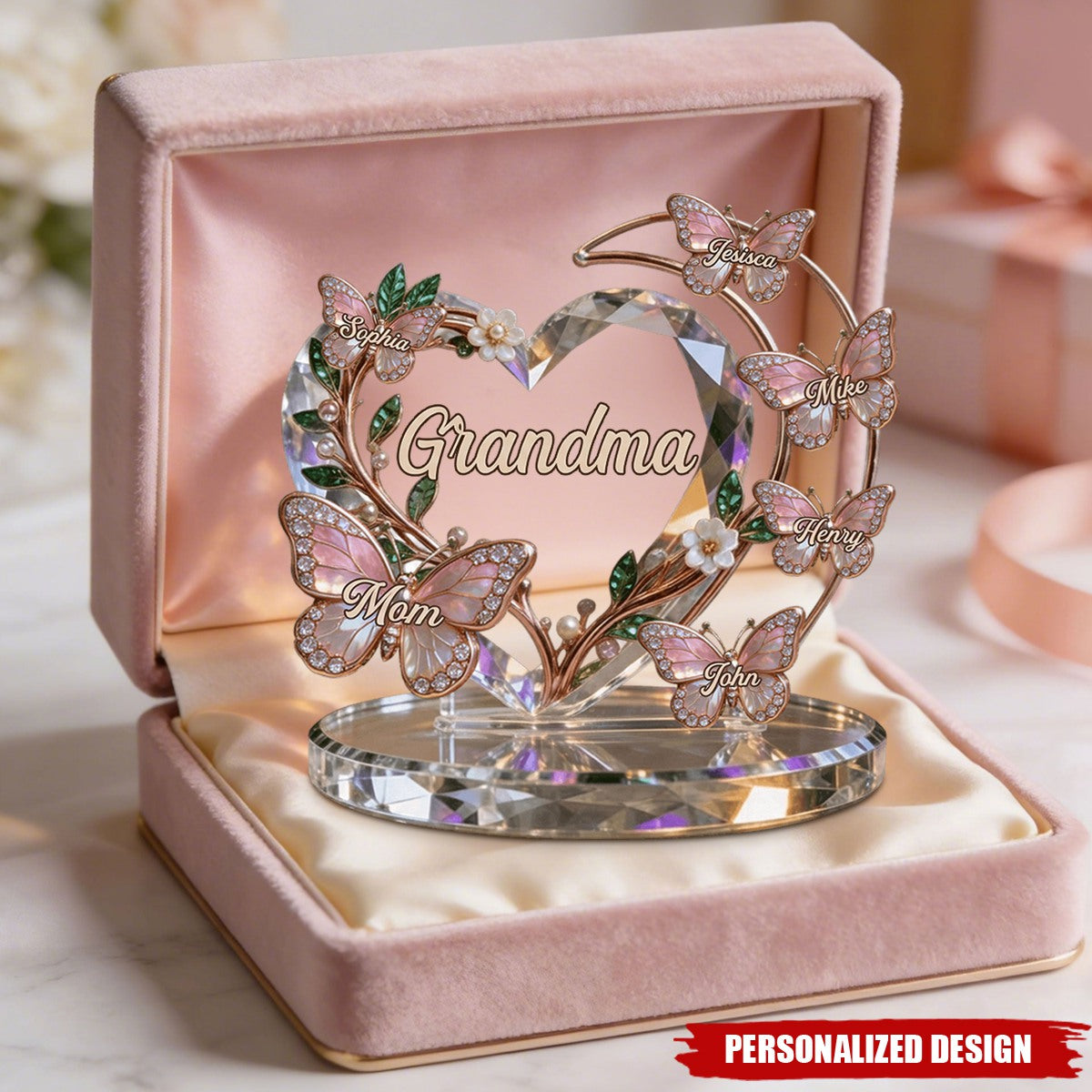 Personalized Butterfly Heart Plaque - Gift For Grandma, Mom