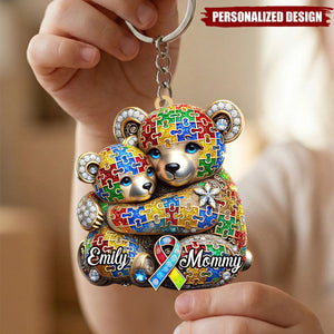 Custom Name Bear/Dinosaur/Giraffe Autism Awareness Keychain