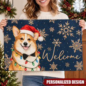 Holiday Pet Welcome Mat, Custom Pet Breed Christmas Porch Decor