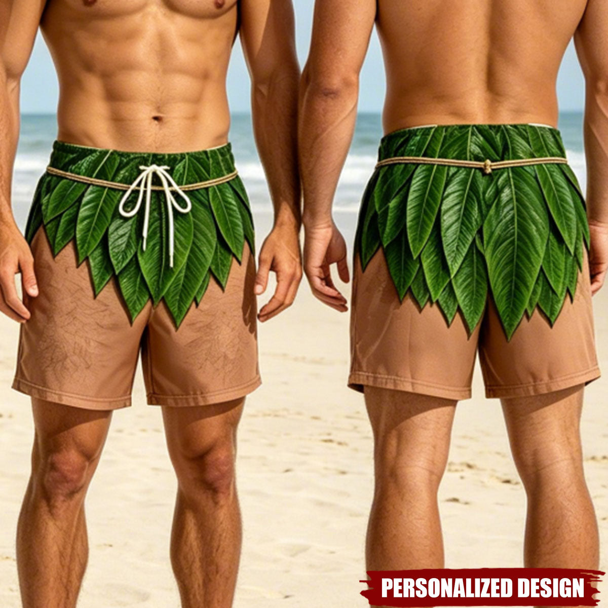 Funny Optical Illusion Tropical Grass Skirt Swim Shorts Novelty Beach Shorts
