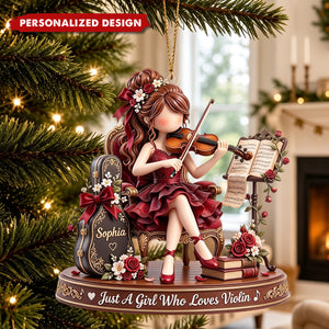 Vintage Violin Girl Custom Acrylic Ornament, Classical Music Themed Gift