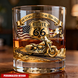 Personalized Route 66 100 Years Whiskey Glass – Gift For Bikers