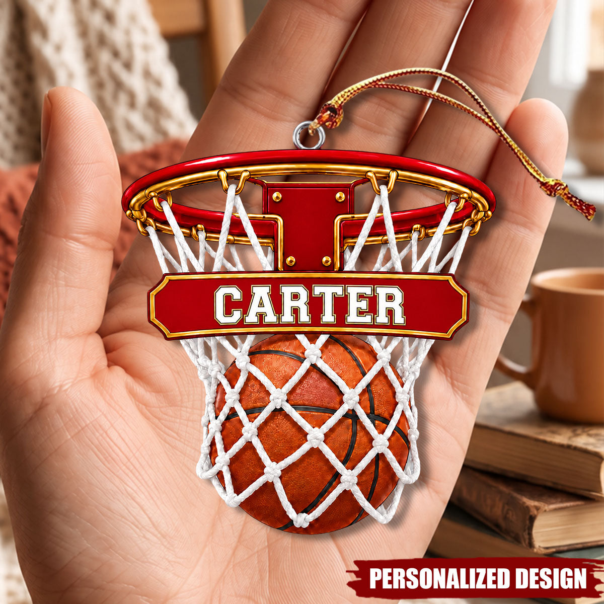 Personalized Basketball Hoop Acrylic Christmas Ornament - Custom Name Basketball Player Gift