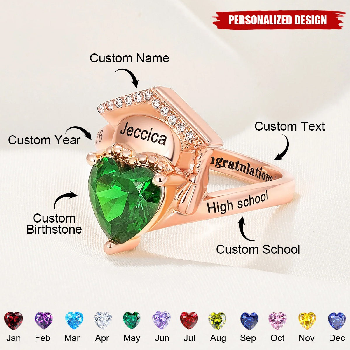 Personalized Graduation Ring - Graduation Gift for Her