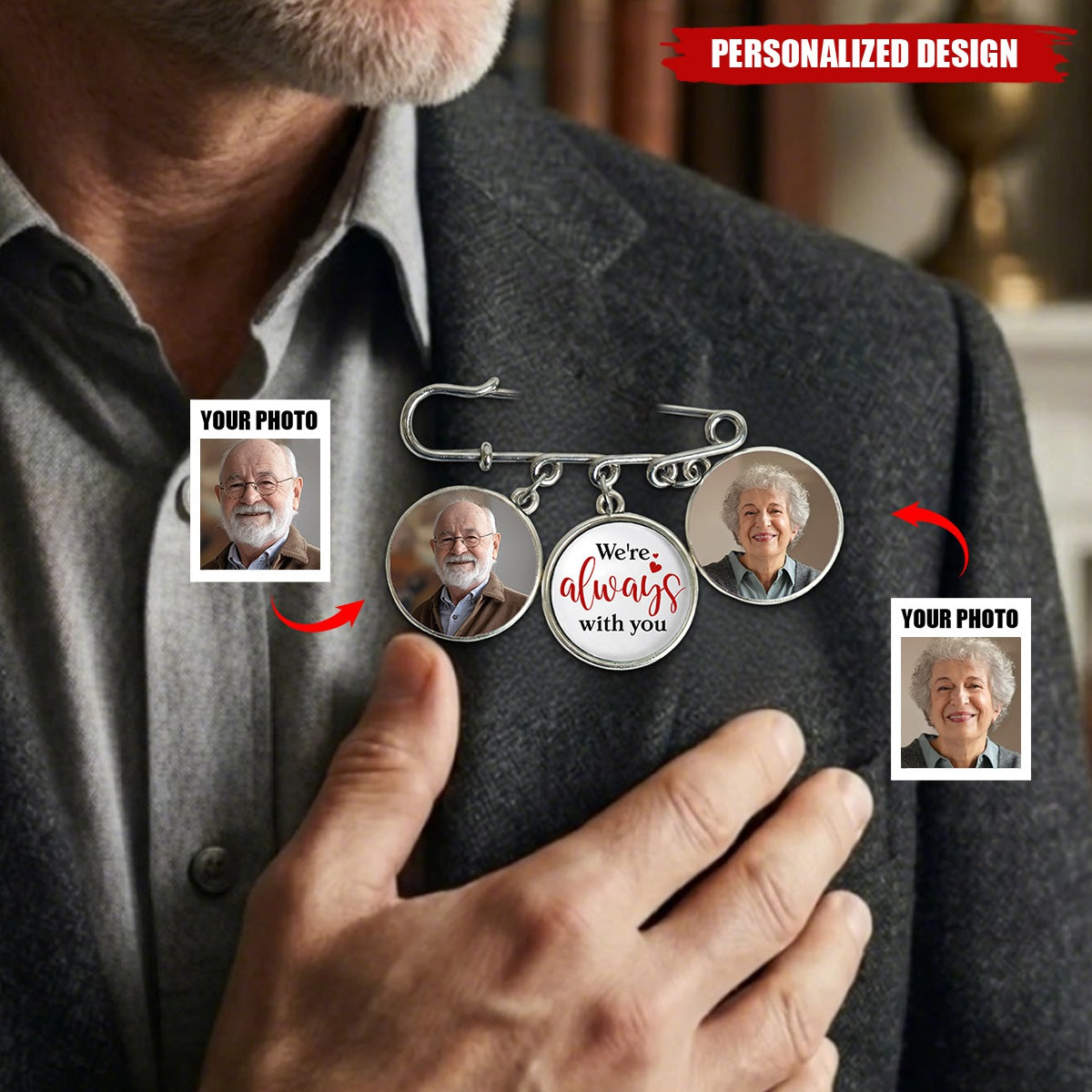 I'm Always With You - Personalized Lapel Pin With Photo Charms