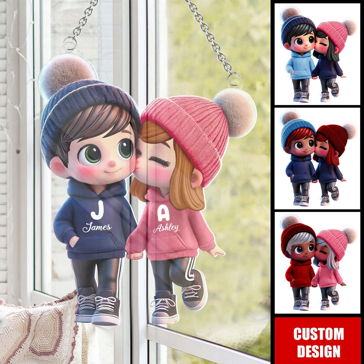 Personalized Cartoon Couple Window Hanging Suncatcher