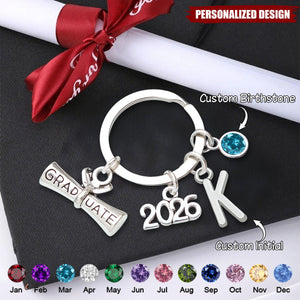 Personalized 2026 Graduation Keychain - Custom Initial & Birthstone Graduate Gift