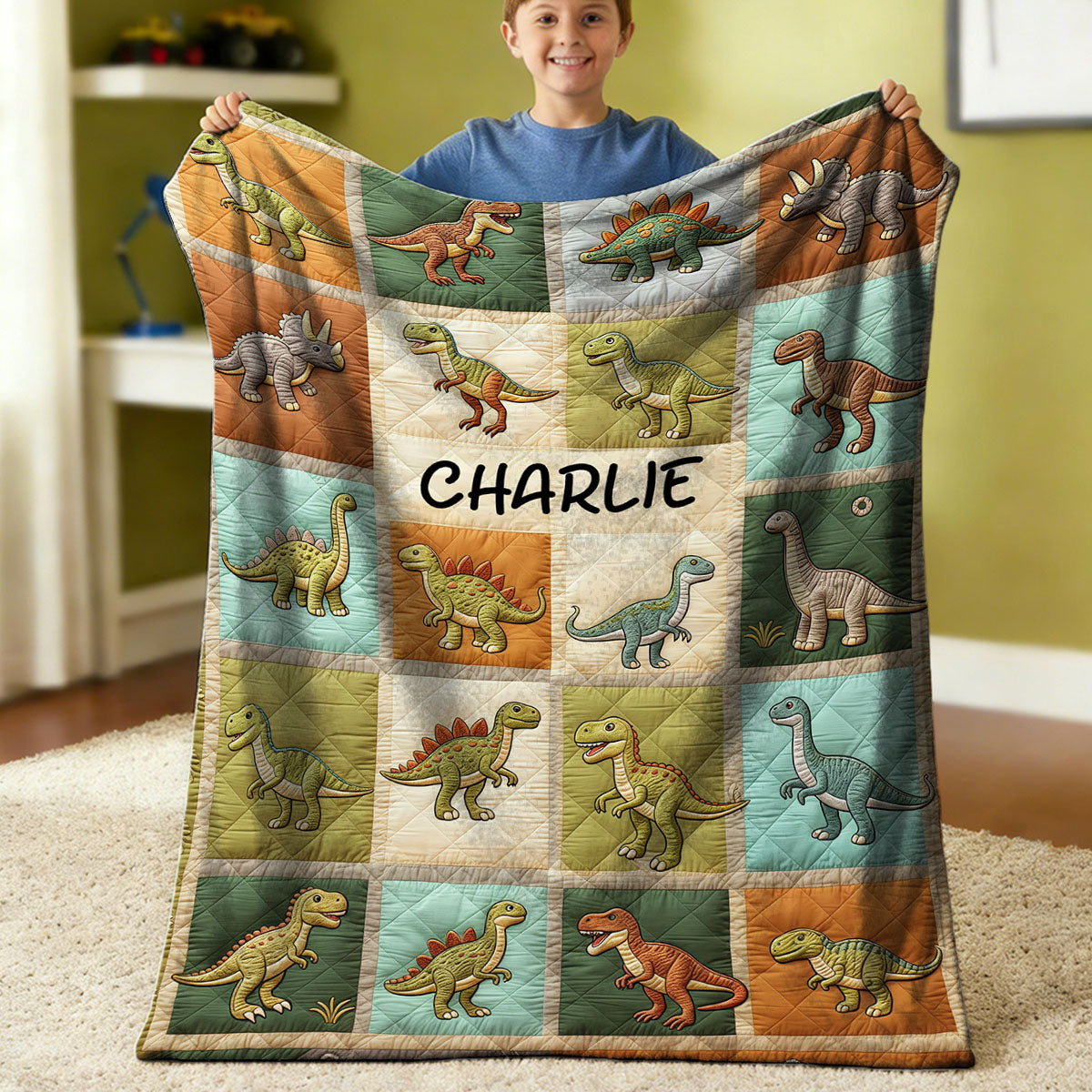 Personalized Multi Dinosaur Printed Blanket For Kids’ Room Or Nursery
