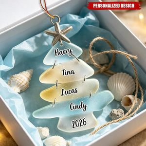 Personalized Sea Glass Tree Ornament Christmas Gift - Custom Names & Year