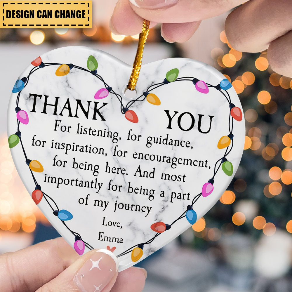 Thank You For Being A Part Of My Journey - Personalized Heart Shaped Ceramic Ornament