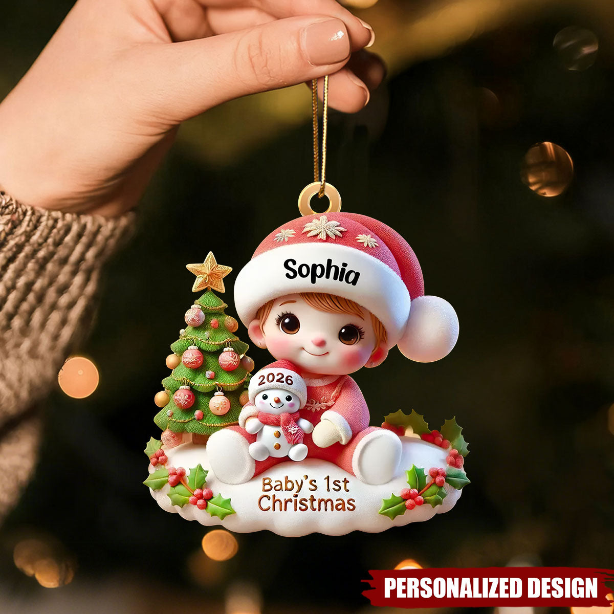 Personalized Baby’s First Christmas Santa Hat Flat Acrylic Ornament
