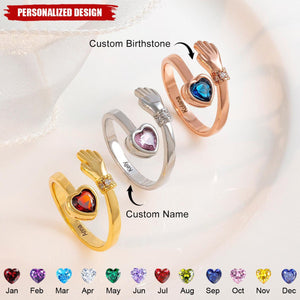 Personalized Birthstone Heart Ring - Love Message Gift