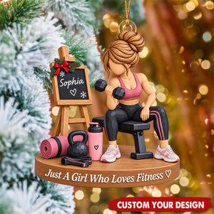 Fitness Themed Custom Name Acrylic Ornament - Gym Lover Christmas Tree Decoration