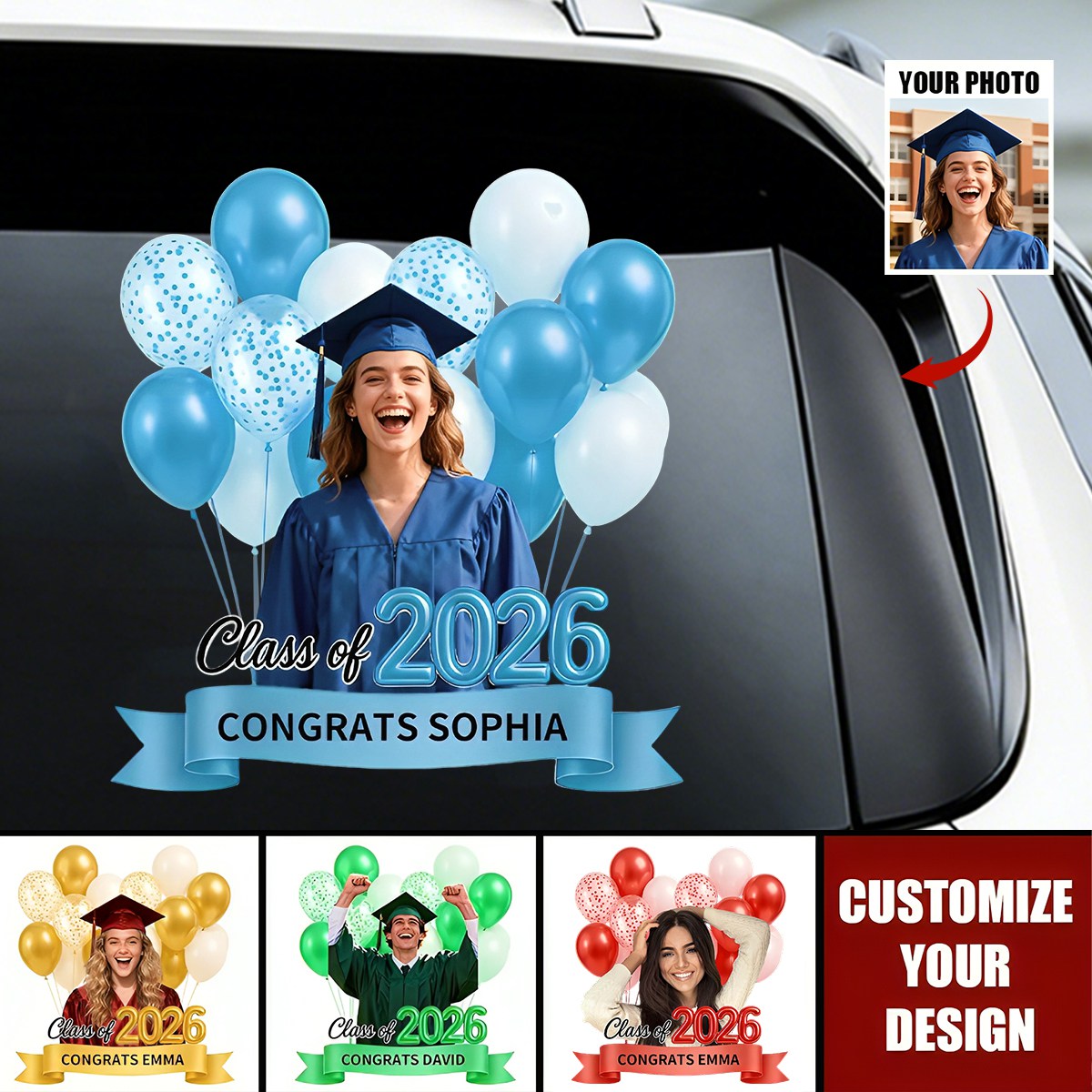 Personalized Photo Class Of 2026 Graduation Car Window Decal Sticker