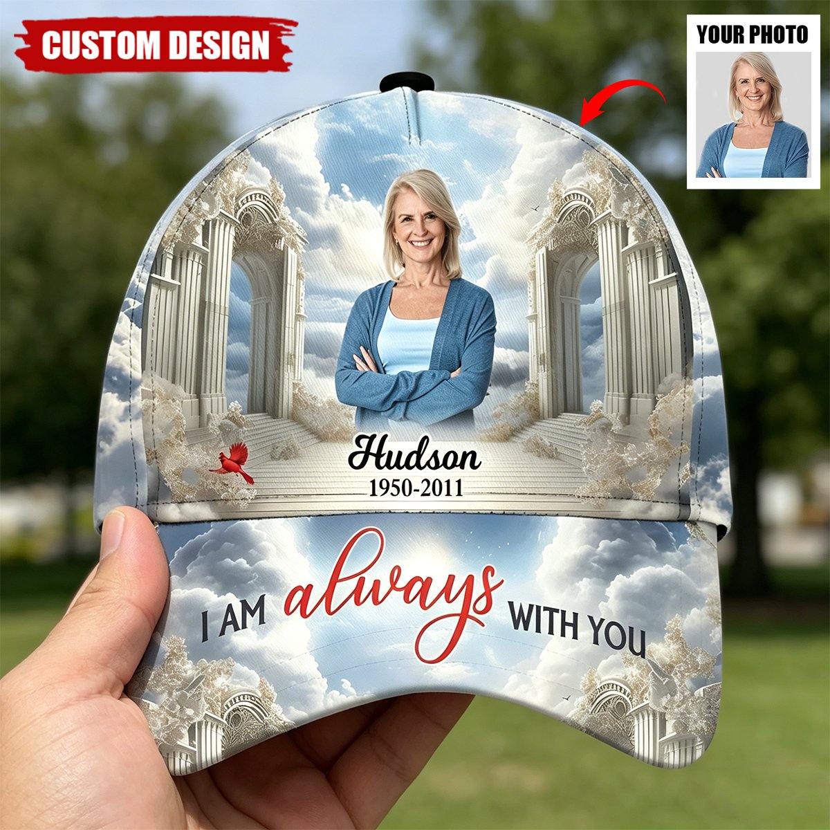 Memorial Upload Photo Heaven Gate Sky, In Loving Memory Personalized Classic Cap