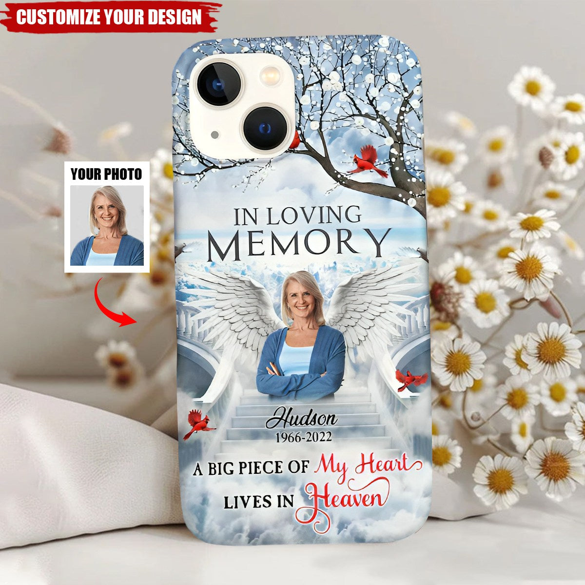 Memorial Wings Heaven Upload Photo, A Big Piece Of My Heart Lives In Heaven Personalized Phone Case