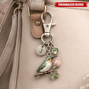 A Little Hummingbird for You keychain - Custom Initial & Birthstone Memorial Gift