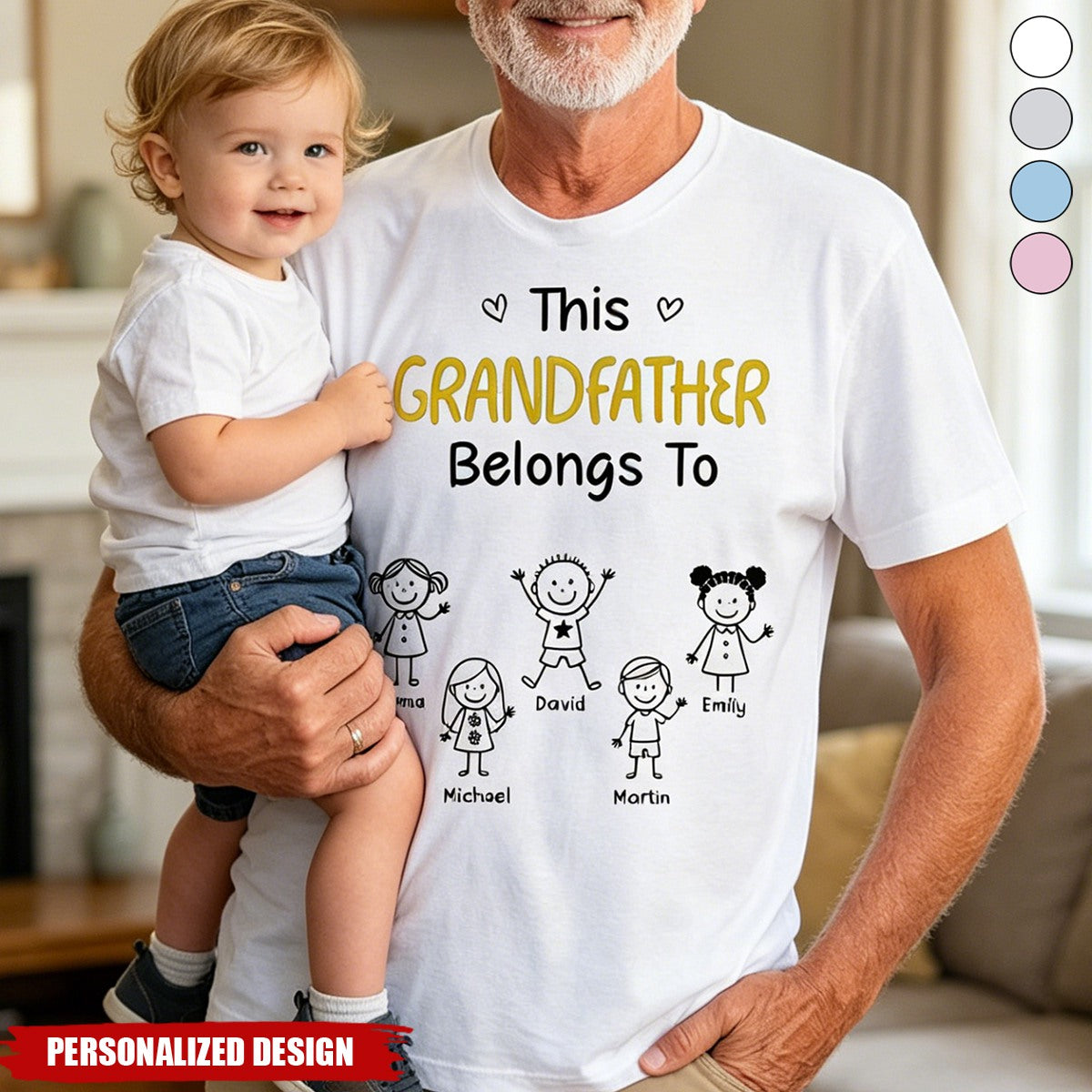 Personalized Figure Stick‑Figure Family T‑Shirt - Custom Children Names Gift for Father