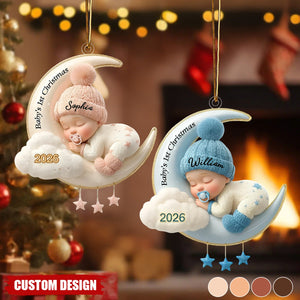 Custom Baby's First Christmas Ornament, Moon Acrylic Keepsake