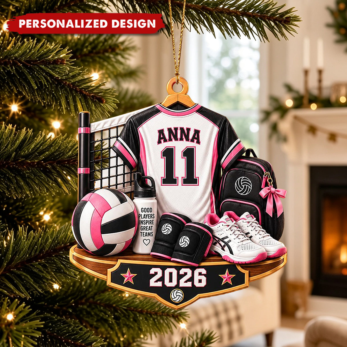 Personalized Volleyball Jersey Acrylic Christmas Ornament - Custom Name & Number Sports Keepsake