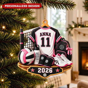 Personalized Volleyball Jersey Acrylic Christmas Ornament - Custom Name & Number Sports Keepsake