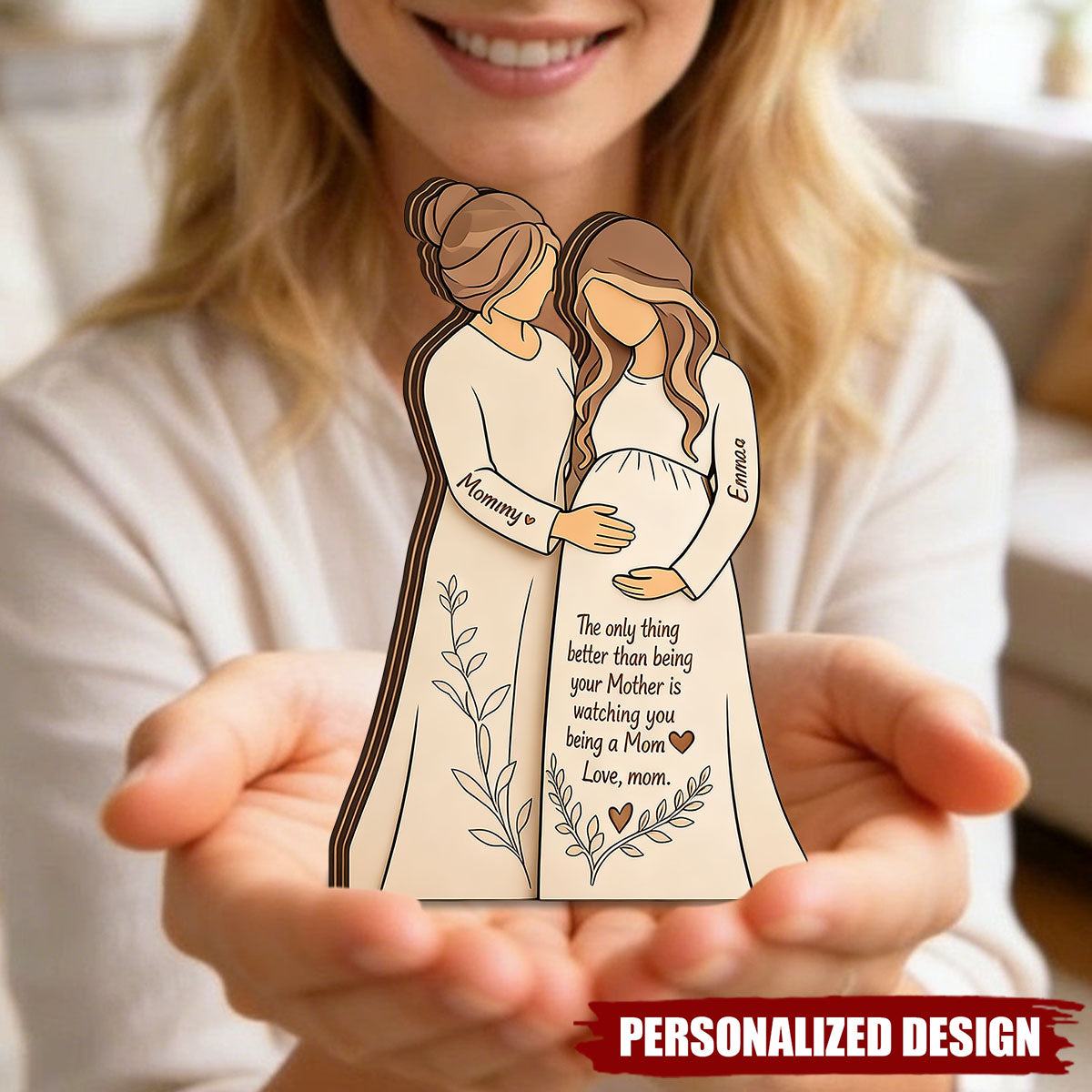 Personalized Mother & Pregnant Daughter Wooden plaque - Custom Names