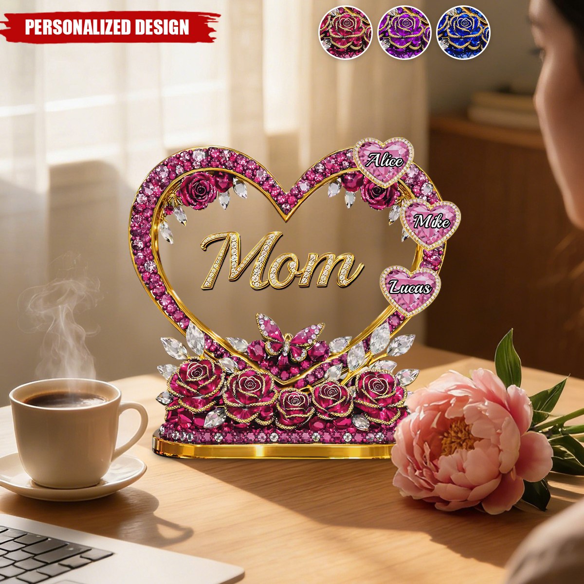 Personalized Heart Acrylic Plaque with Custom Family Names-Gift For Mom & Grandma