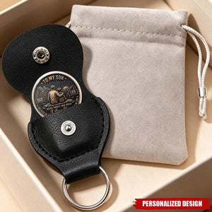 Personalized To My Son Custom Coin With Leather Keychain- Gift From Dad