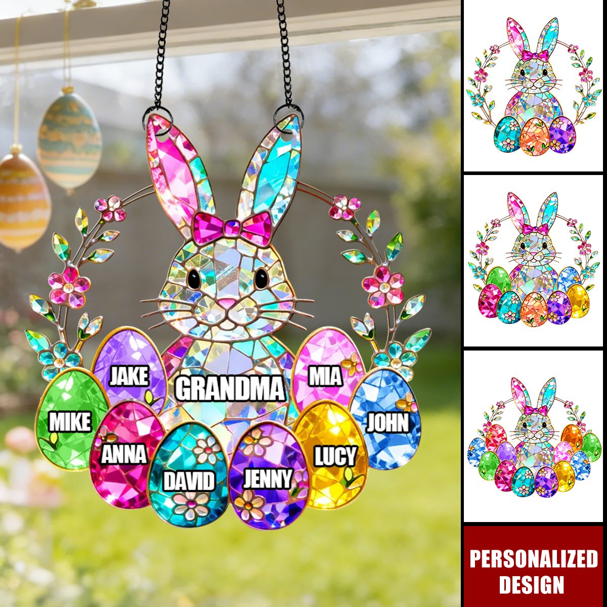 Personalized Easter Bunny Suncatcher - Custom Family Name Bunny Keepsake