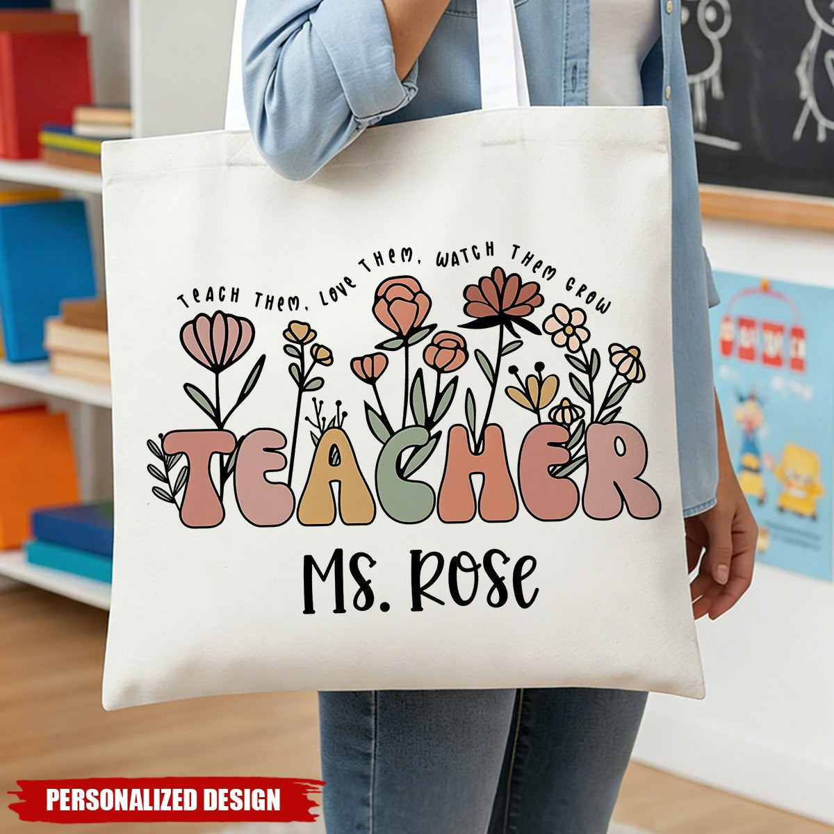 Personalized Floral Teacher Tote Bag – Teacher Appreciation Gifts