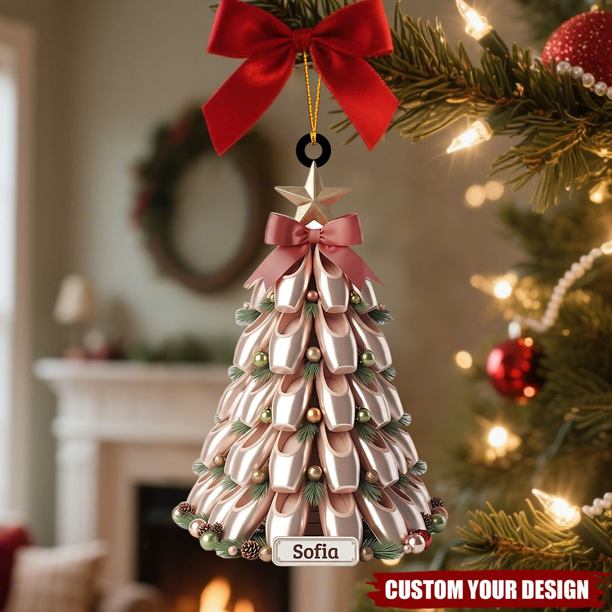 Personalized Ballet Pointe Shoe Christmas Tree Ornament Custom Name Ballerina Decor