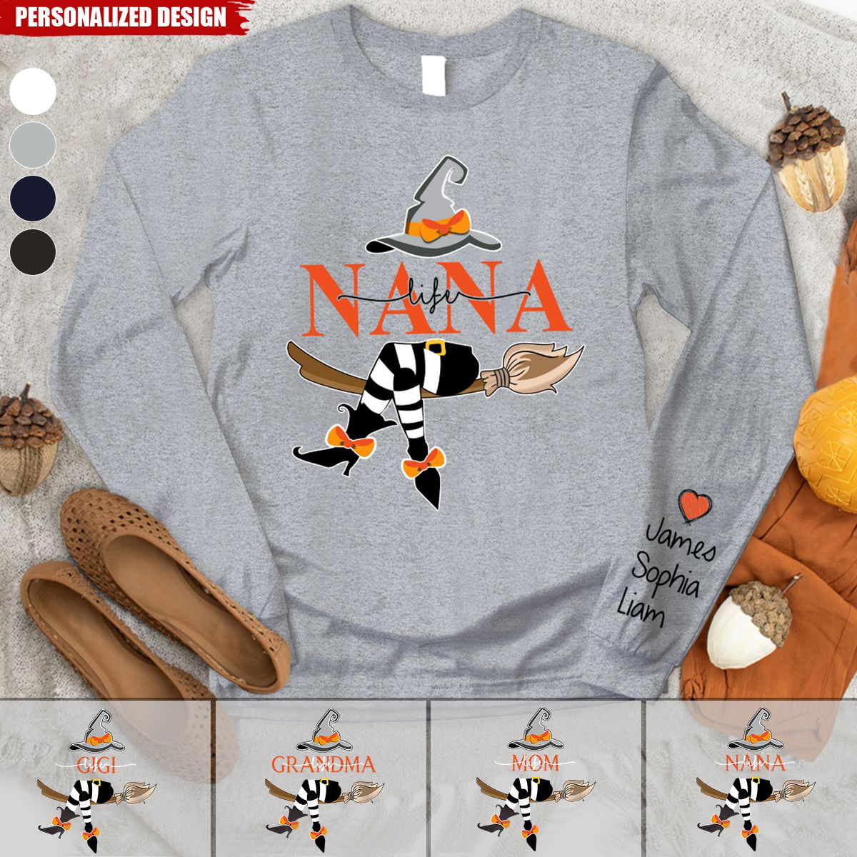 Nana Life Halloween Longsleeve With Kids-Personalized Longsleeve