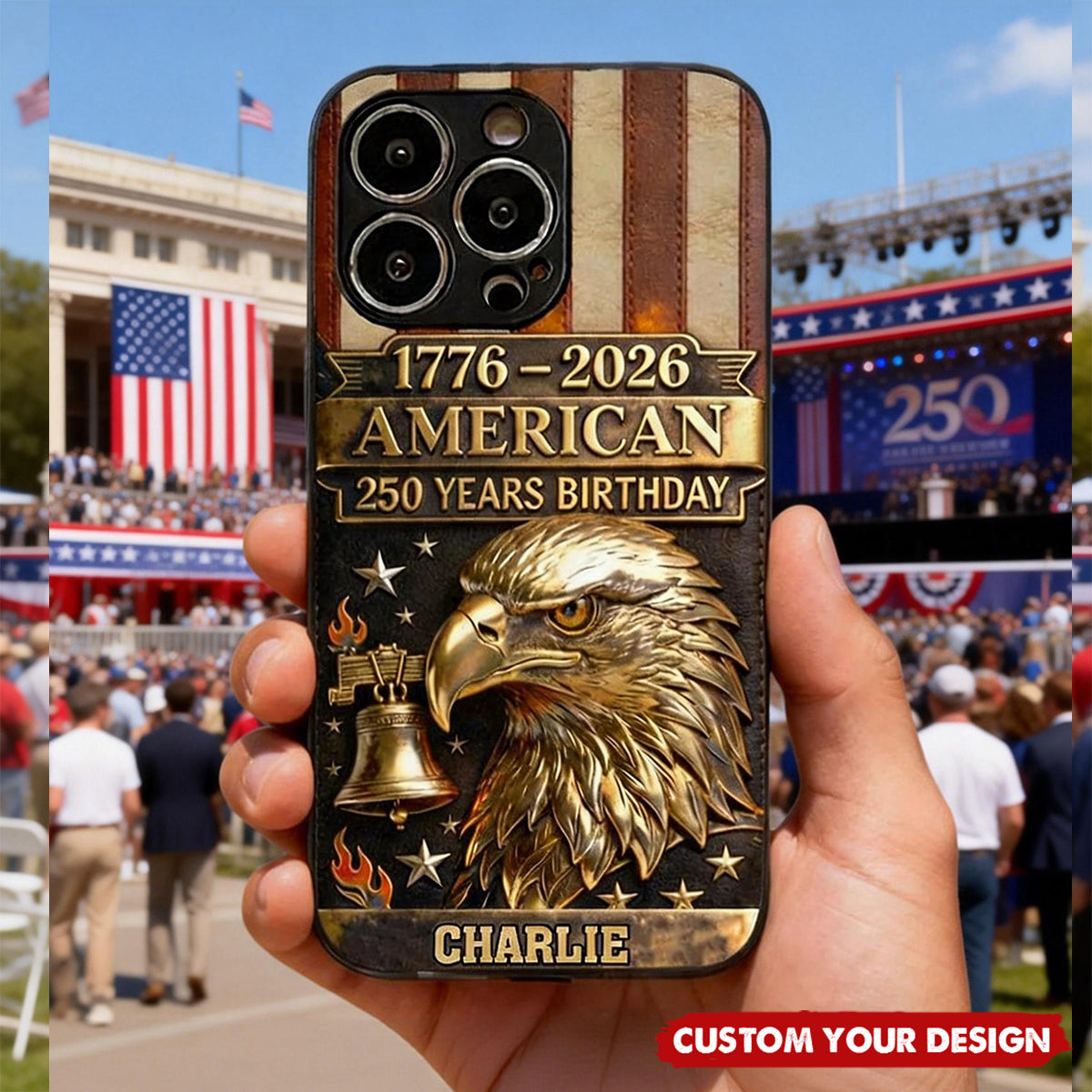 250th Anniversary - Personalized Bald Eagle Leather Phone Case