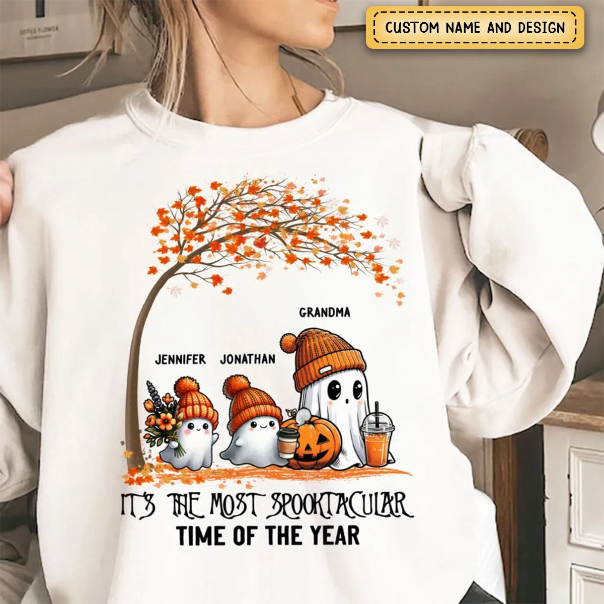 It's The Most Spooktacular Time Of The Year Grandma/Mom Spooky Ghost Personalized Shirt, Fall Halloween Sweater