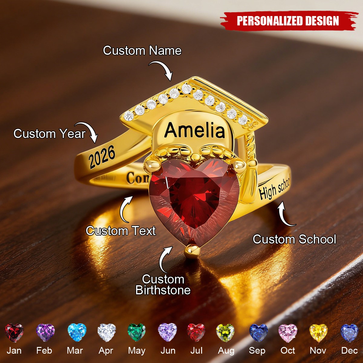 Personalized Graduation Ring - Graduation Gift for Her