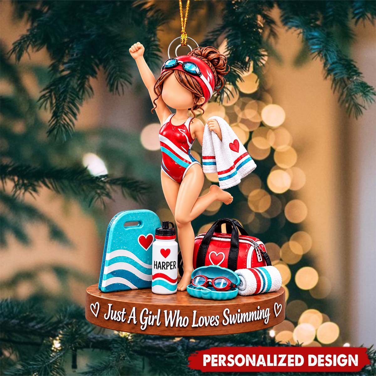 Swimmer Lover Girl Custom Name Acrylic Ornament - Christmas Gift for Swimmers