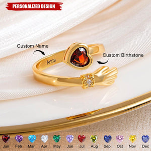 Personalized Birthstone Heart Ring - Love Message Gift