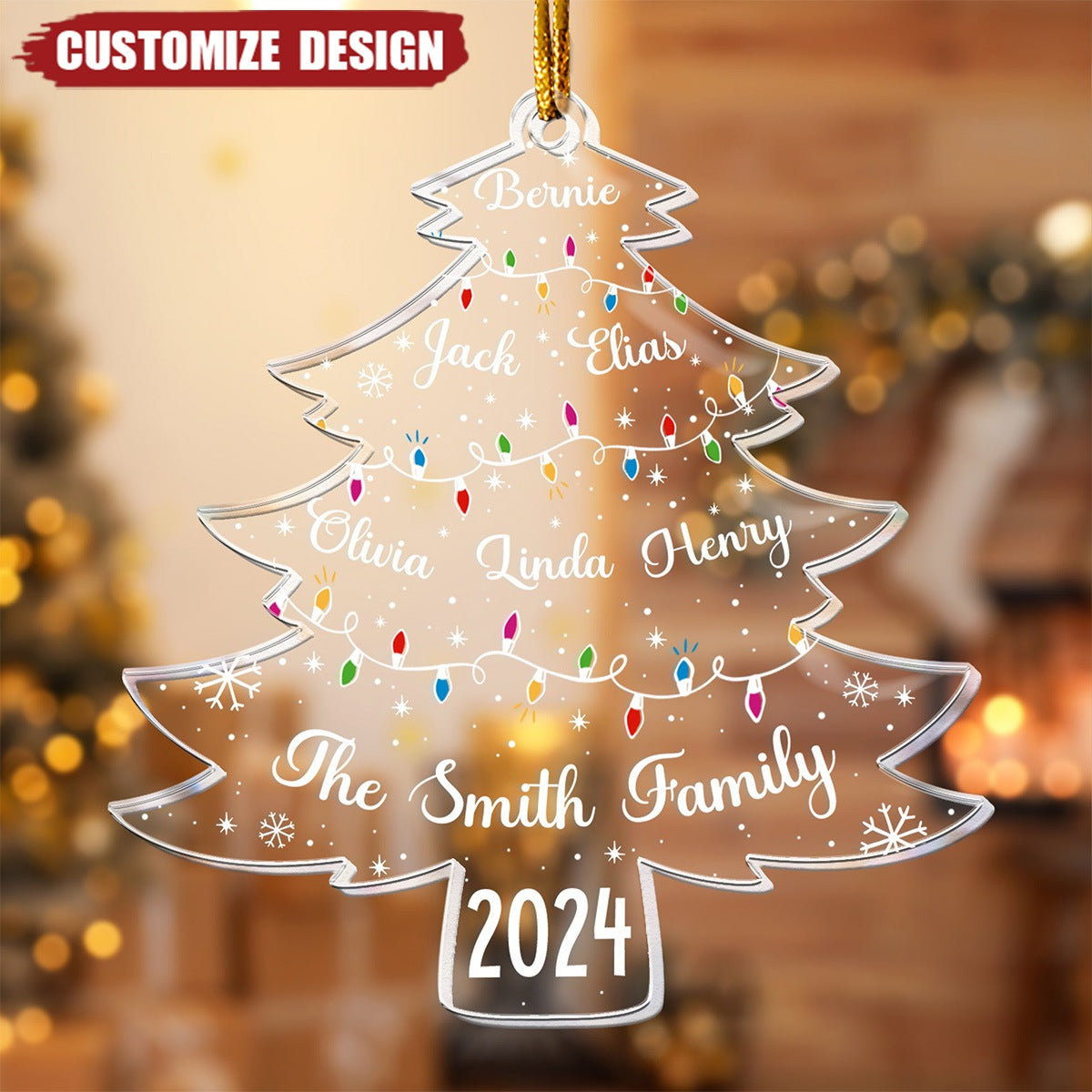 Christmas Tree With Family Names And Led Lights - Personalized Acrylic Ornament - 2024 New Release
