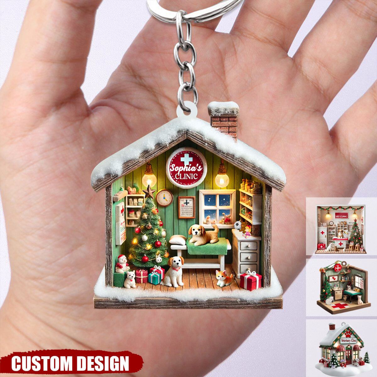 Personalized Veterinarian Clinic Christmas Keychain-Gifts For Veterinarian