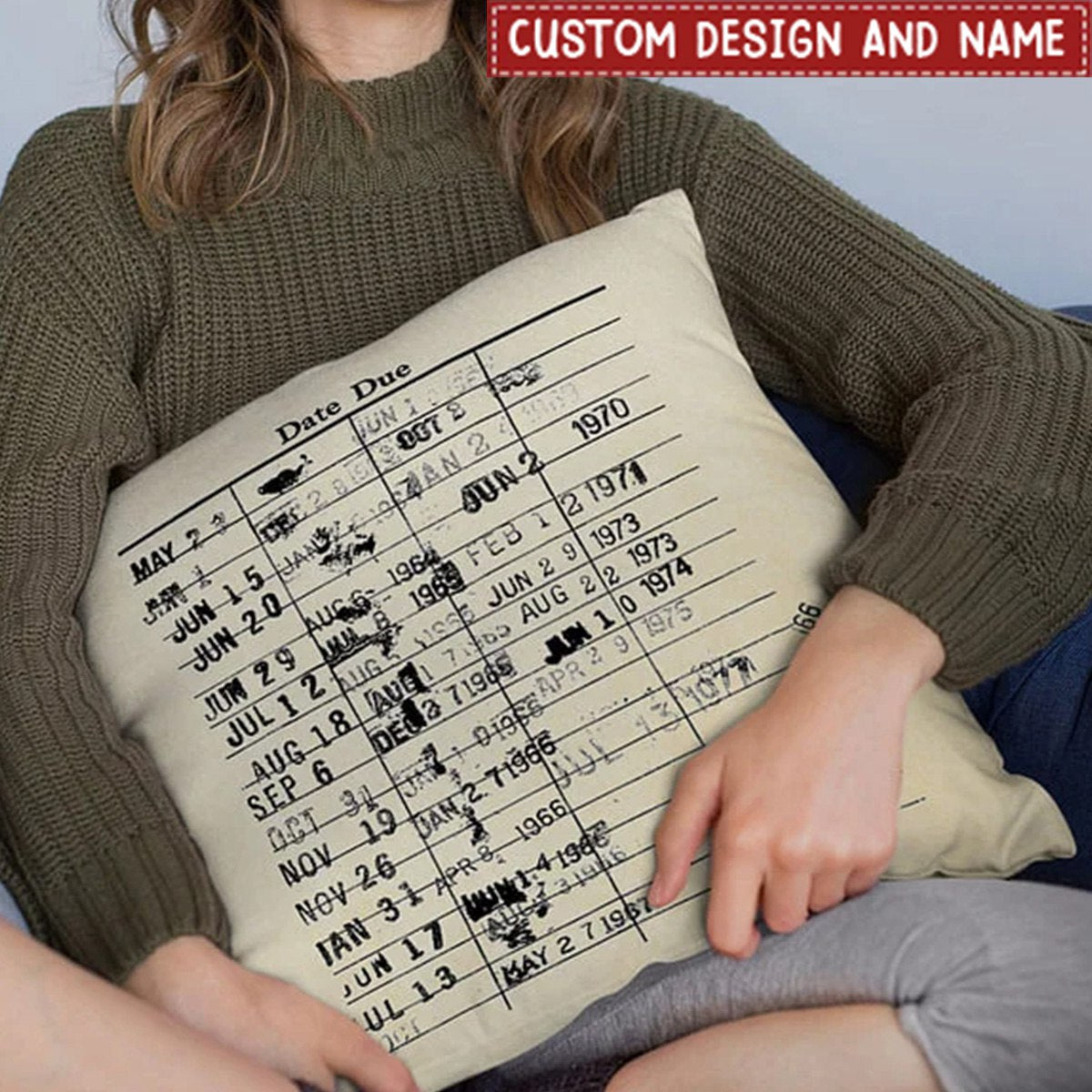 Personalized Retro Library Date Due Card Cushion Throw Pillow Cover Gifts for Book Lovers Readers
